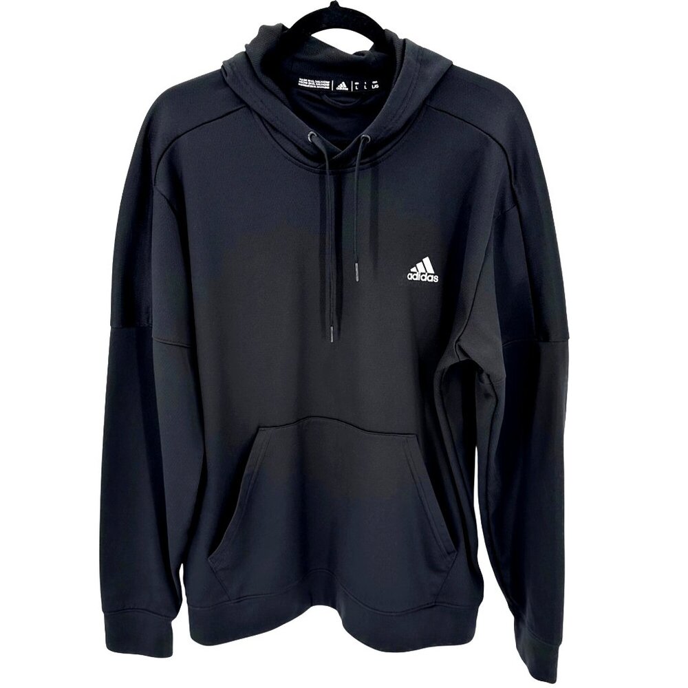 Adidas Climawarm Black Pullover Hoodie L Drawstring Hood Kangaroo Pocket